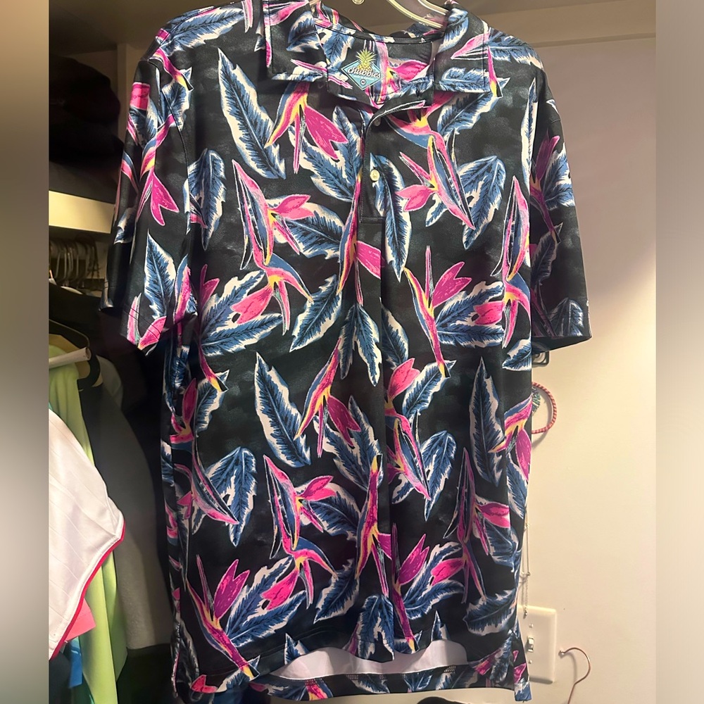 Chubbies Performance Polo Shirt Mens Medium  Floral Golf Tennis Short Sleeve